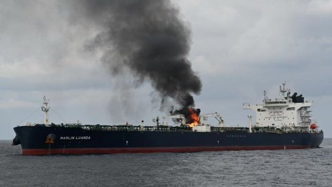 Houthi Missile Attack Sets British Oil Tanker Ablaze in Gulf of Aden; Global Shipping Routes Impacted